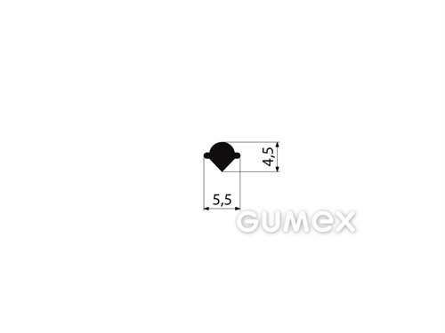 Gumový klínok do profilov do okien dopravných prostredkov, 4,5x5,5mm, 80°ShA, EPDM, -40°C/+100°C, čierny